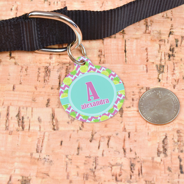Pineapples Round Pet ID Tag - Large - In Context