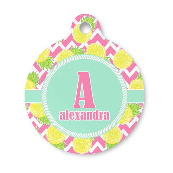 Custom Pineapples Round Pet ID Tag - Small (Personalized)