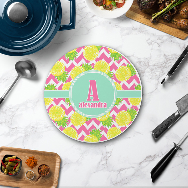 Pineapples Round Stone Trivet - In Context View