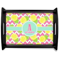 Pineapples Black Wooden Tray - Large (Personalized)
