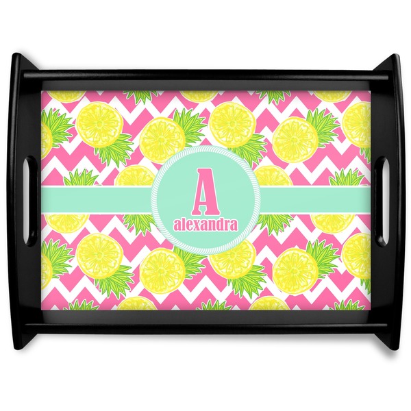 Custom Pineapples Black Wooden Tray - Large (Personalized)