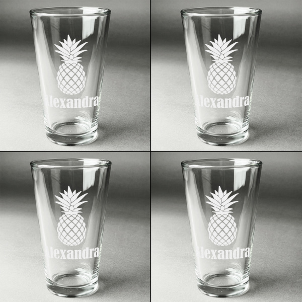 Pineapples Set of Four Engraved Beer Glasses - Individual View