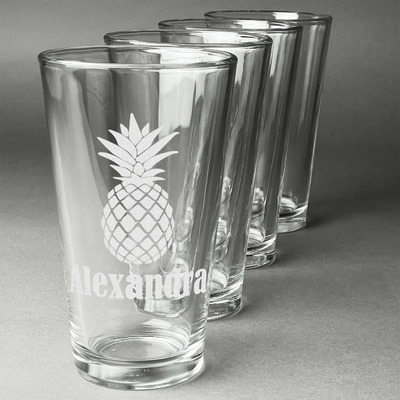 Pineapples Pint Glasses - Engraved (Set of 4) (Personalized)