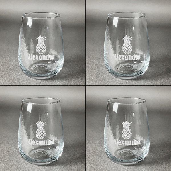 Pineapples Set of Four Personalized Stemless Wineglasses (Approval)