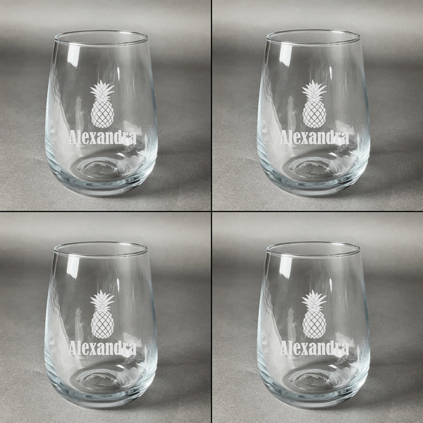 Pineapples Set of Four Personalized Stemless Wineglasses (Approval)