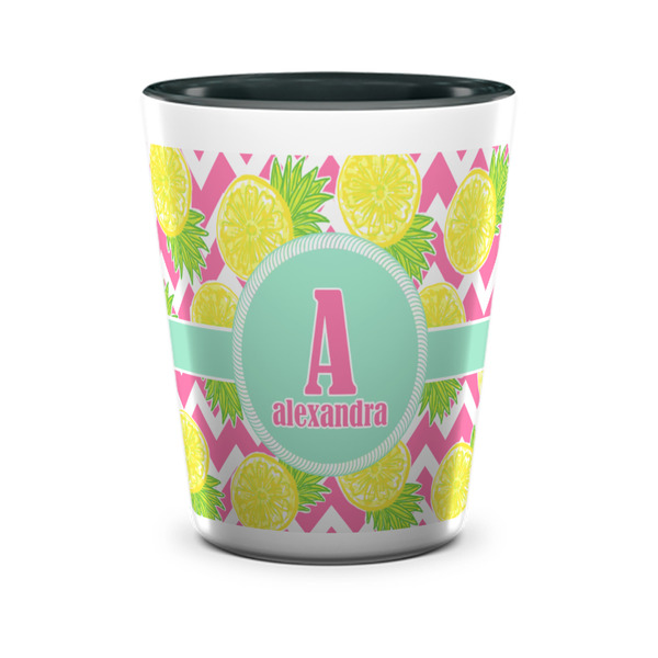 Custom Pineapples Ceramic Shot Glass - 1.5 oz - Two Tone - Set of 4 (Personalized)