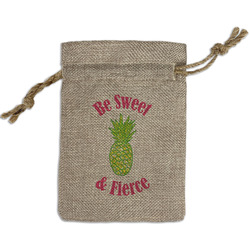 Pineapples Small Burlap Gift Bag - Front (Personalized)