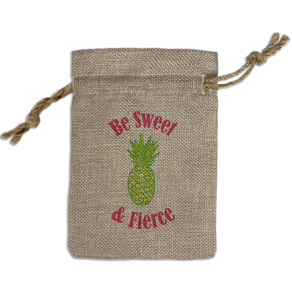 Custom Pineapples Small Burlap Gift Bag - Front (Personalized)