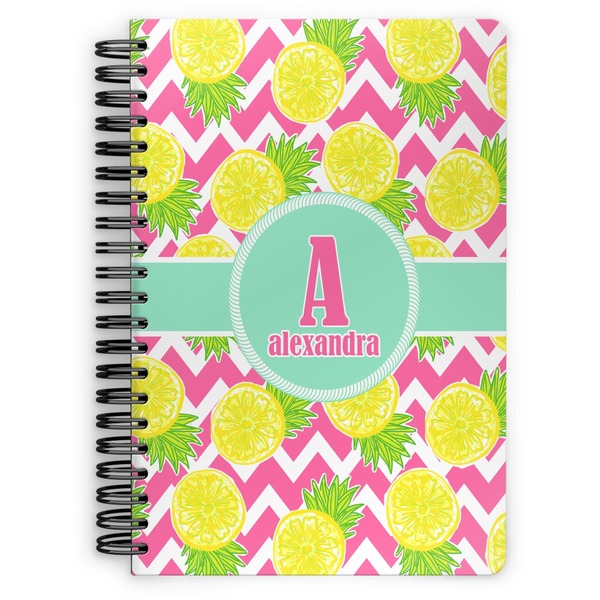 Custom Pineapples Spiral Notebook - 7x10 w/ Name and Initial