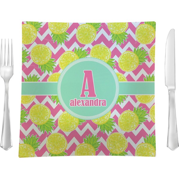 Custom Pineapples 9.5" Glass Square Lunch / Dinner Plate- Single or Set of 4 (Personalized)