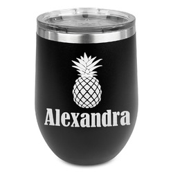 Pineapples Stemless Stainless Steel Wine Tumbler - Black - Single Sided (Personalized)
