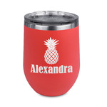 Pineapples Stemless Stainless Steel Wine Tumbler - Coral - Single Sided (Personalized)