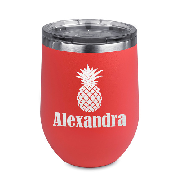 Custom Pineapples Stemless Stainless Steel Wine Tumbler - Coral - Single Sided (Personalized)