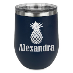 Pineapples Stemless Stainless Steel Wine Tumbler - Navy - Double Sided (Personalized)