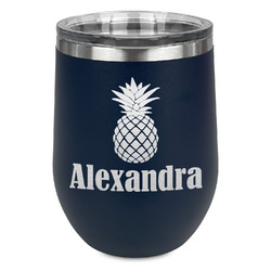 Pineapples Stemless Stainless Steel Wine Tumbler - Navy - Double Sided (Personalized)