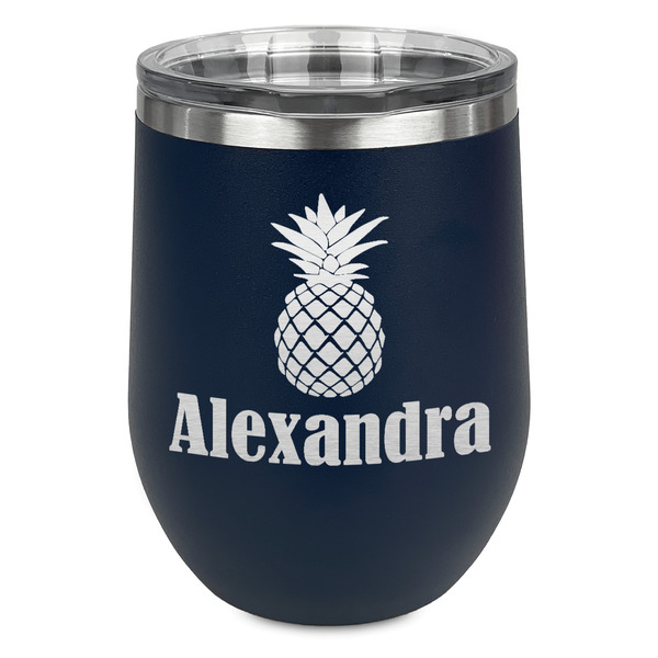 Pineapples Stainless Wine Tumblers - Navy - Single Sided - Front