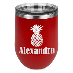 Pineapples Stemless Stainless Steel Wine Tumbler - Red - Double Sided (Personalized)