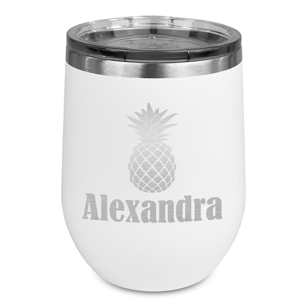 Custom Pineapples Stemless Stainless Steel Wine Tumbler - White - Double Sided (Personalized)