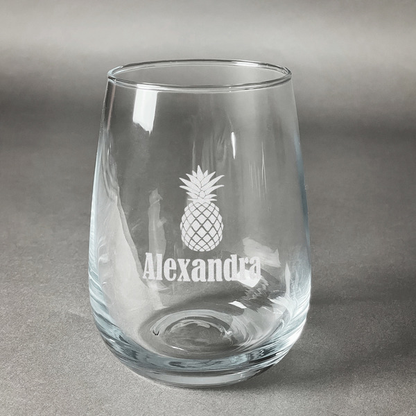Custom Pineapples Stemless Wine Glass (Single) (Personalized)