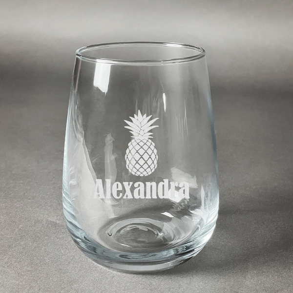Custom Pineapples Stemless Wine Glass - Engraved (Personalized)