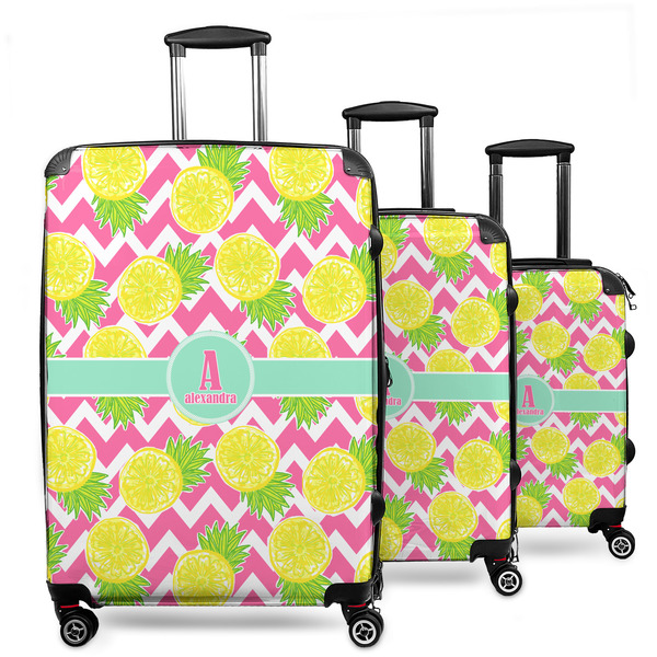 Custom Pineapples 3 Piece Luggage Set - 20" Carry On, 24" Medium Checked, 28" Large Checked (Personalized)