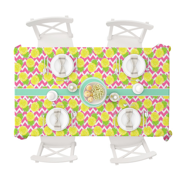 Pineapples Tablecloths (58"x102") - TOP VIEW (with plates)