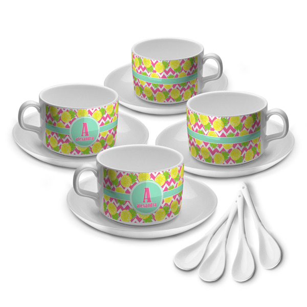 Custom Pineapples Tea Cup - Set of 4 (Personalized)
