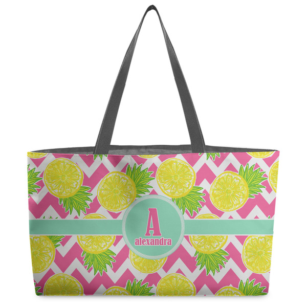 Custom Pineapples Beach Totes Bag - w/ Black Handles (Personalized)