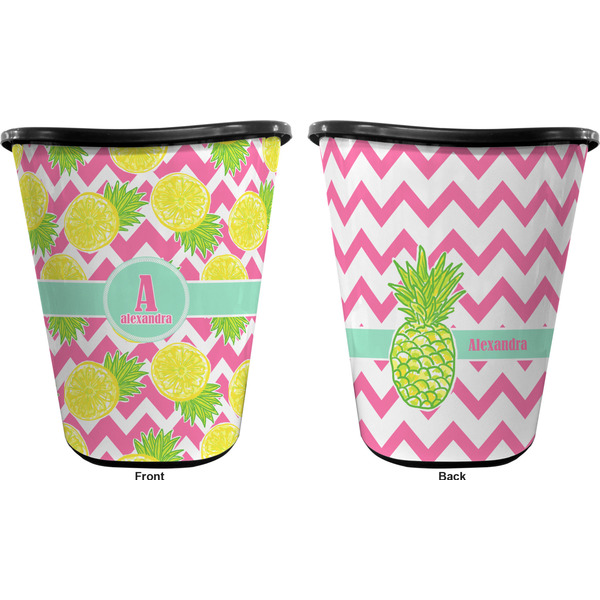 Pineapples Trash Can Black - Front and Back - Apvl
