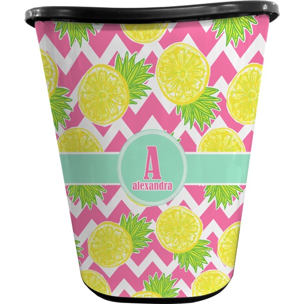Custom Pineapples Waste Basket - Single Sided (Black) (Personalized)