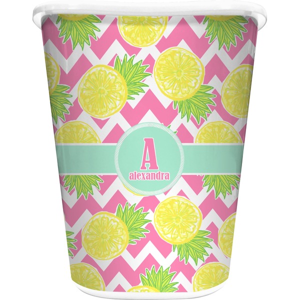 Custom Pineapples Waste Basket - Double Sided (White) (Personalized)