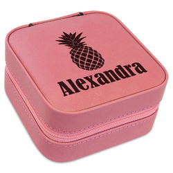Pineapples Travel Jewelry Boxes - Pink Leather (Personalized)