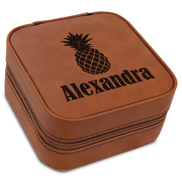 Custom Pineapples Travel Jewelry Box - Rawhide Leather (Personalized)