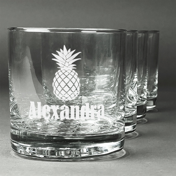 Custom Pineapples Whiskey Glasses (Set of 4) (Personalized)