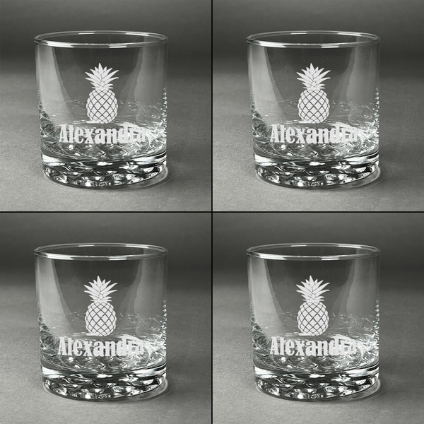 Pineapples Whiskey Glasses - Set of 4 all Engraved
