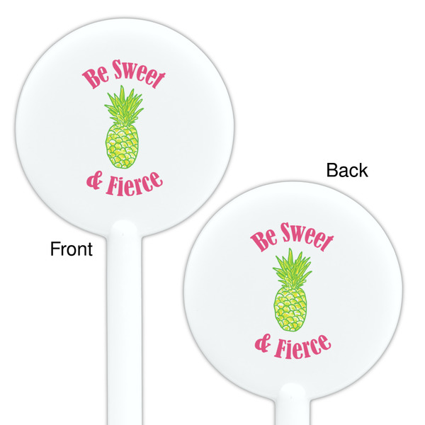 Pineapples White Plastic 5.5" Stir Stick - Double Sided - Round - Front & Back