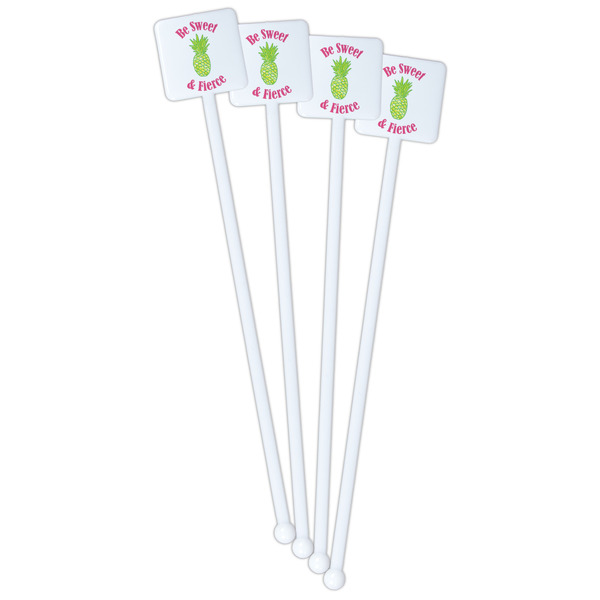 Pineapples White Plastic Stir Stick - Double Sided - Square - Front