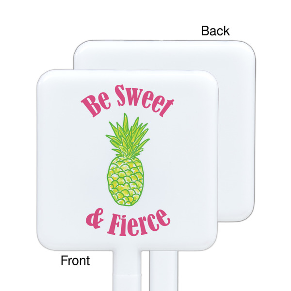 Pineapples White Plastic Stir Stick - Single Sided - Square - Approval