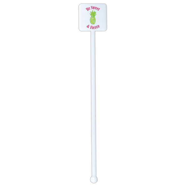 Pineapples White Plastic Stir Stick - Single Sided - Square - Single Stick