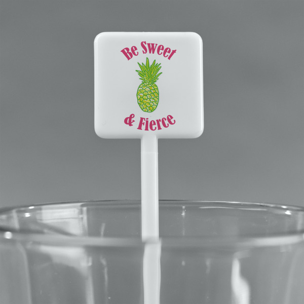Pineapples White Plastic Stir Stick - Square - Main