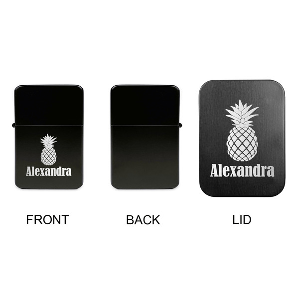 Pineapples Windproof Lighters - Black, Single Sided, w Lid - APPROVAL