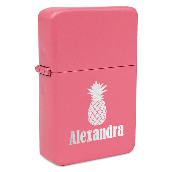 Custom Pineapples Windproof Lighter - Pink - Double Sided & Lid Engraved (Personalized)