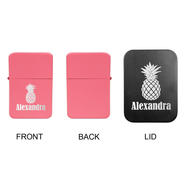 Pineapples Windproof Lighters - Pink, Single Sided, w Lid - APPROVAL
