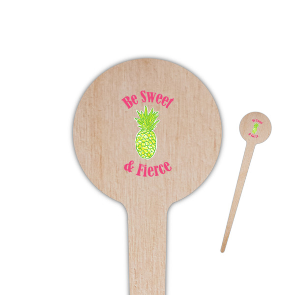 Custom Pineapples 4" Round Wooden Food Picks - Double Sided (Personalized)
