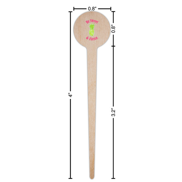 Pineapples Wooden 4" Food Pick - Round - Dimensions