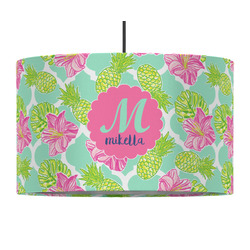 Preppy Hibiscus 12" Drum Pendant Lamp - Fabric (Personalized)