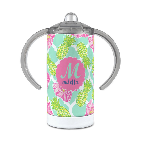 Custom Preppy Hibiscus 12 oz Stainless Steel Sippy Cup (Personalized)