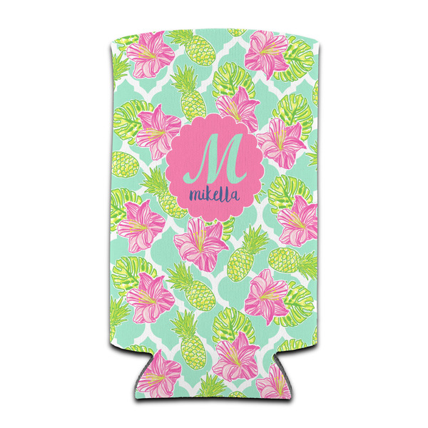 Custom Preppy Hibiscus Can Cooler (tall 12 oz) (Personalized)