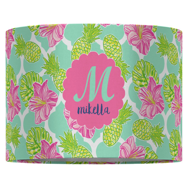 Preppy Hibiscus 16" Drum Lampshade - FRONT (Fabric)