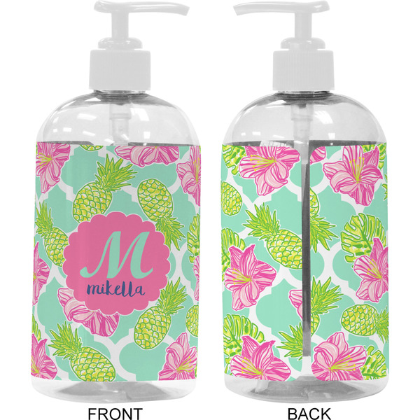 Preppy Hibiscus 16 oz Plastic Liquid Dispenser- Approval- White